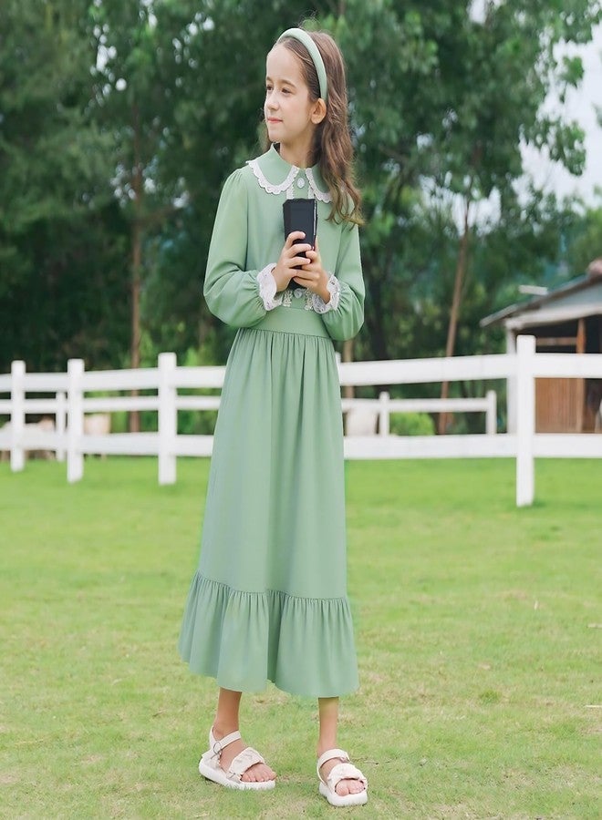 ZhouBoat Pioneer Girl Dress Costume Colonial Prairie Dress Victorian Costumes for Girls,8 Years Green - Image 4